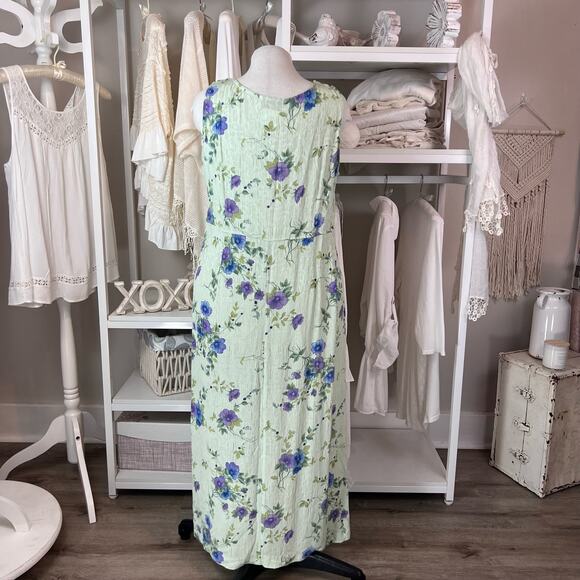 vintage Karin Stevens size 16 floral maxi dress light green. summery #1018 - Picture 3 of 10